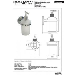 ALFA Dispenser di sapone in vetro sabbiato a parete 16,5 cm x 12 cm x7,5 cm