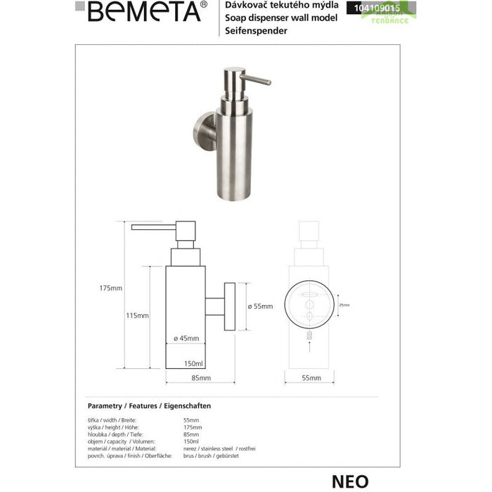 NEO Dispenser di sapone in acciaio inox 150ml