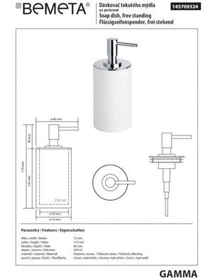 Dispenser Sapone Liquido Rotondo GAMMA in Ottone Cromo Bianco Opaco / 250 ml