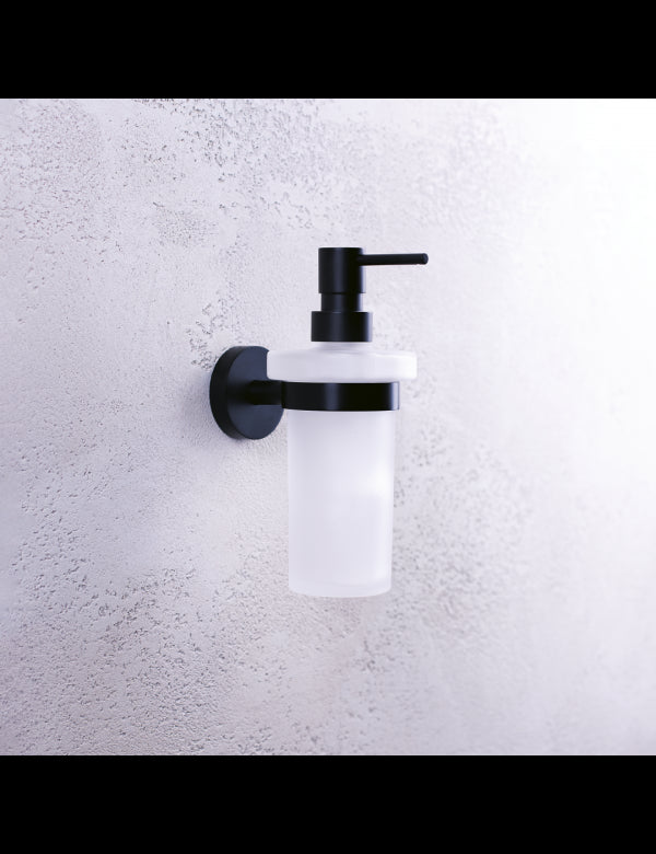 Dispenser sapone da parete DARK in ottone nero e vetro 19x13,3x8 cm /230ml