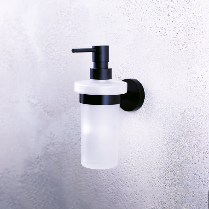 Dispenser sapone da parete DARK in ottone nero e vetro 19x13,3x8 cm /230ml