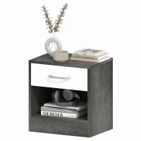 Comodino Moderno con Ripiano Aperto e Cassetto, in Legno, 39x28x41 cm, Bianco e Grigio Scuro