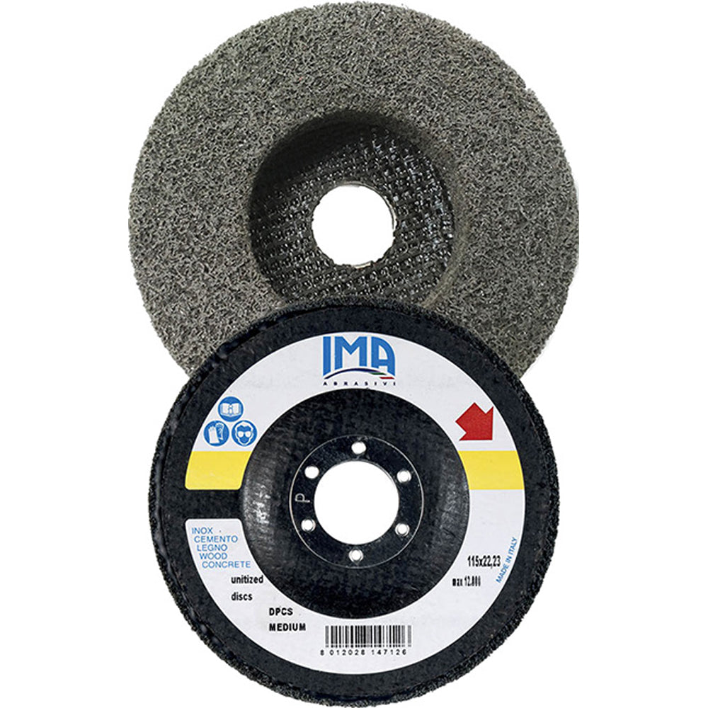 DISCO COMPRESSO PER SATINATURA E LUCIDATURA FERRO ACCIAIO MEDIO Ø115×22,23mm IMA DPCS MEDIUM