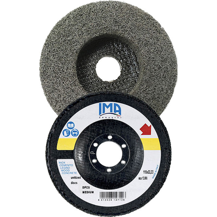 DISCO COMPRESSO PER SATINATURA E LUCIDATURA FERRO ACCIAIO MEDIO Ø115×22,23mm IMA DPCS MEDIUM