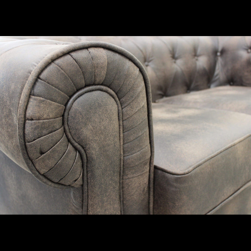 DIVANO 3 POSTI CHESTERFIELD IN ECOPELLE VINTAGE MARRONE
