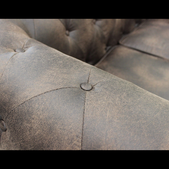 DIVANO 3 POSTI CHESTERFIELD IN ECOPELLE VINTAGE MARRONE
