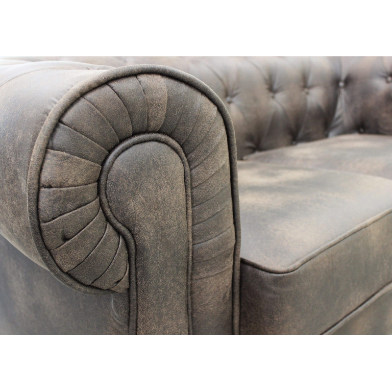 DIVANO 3 POSTI CHESTERFIELD IN ECOPELLE VINTAGE MARRONE