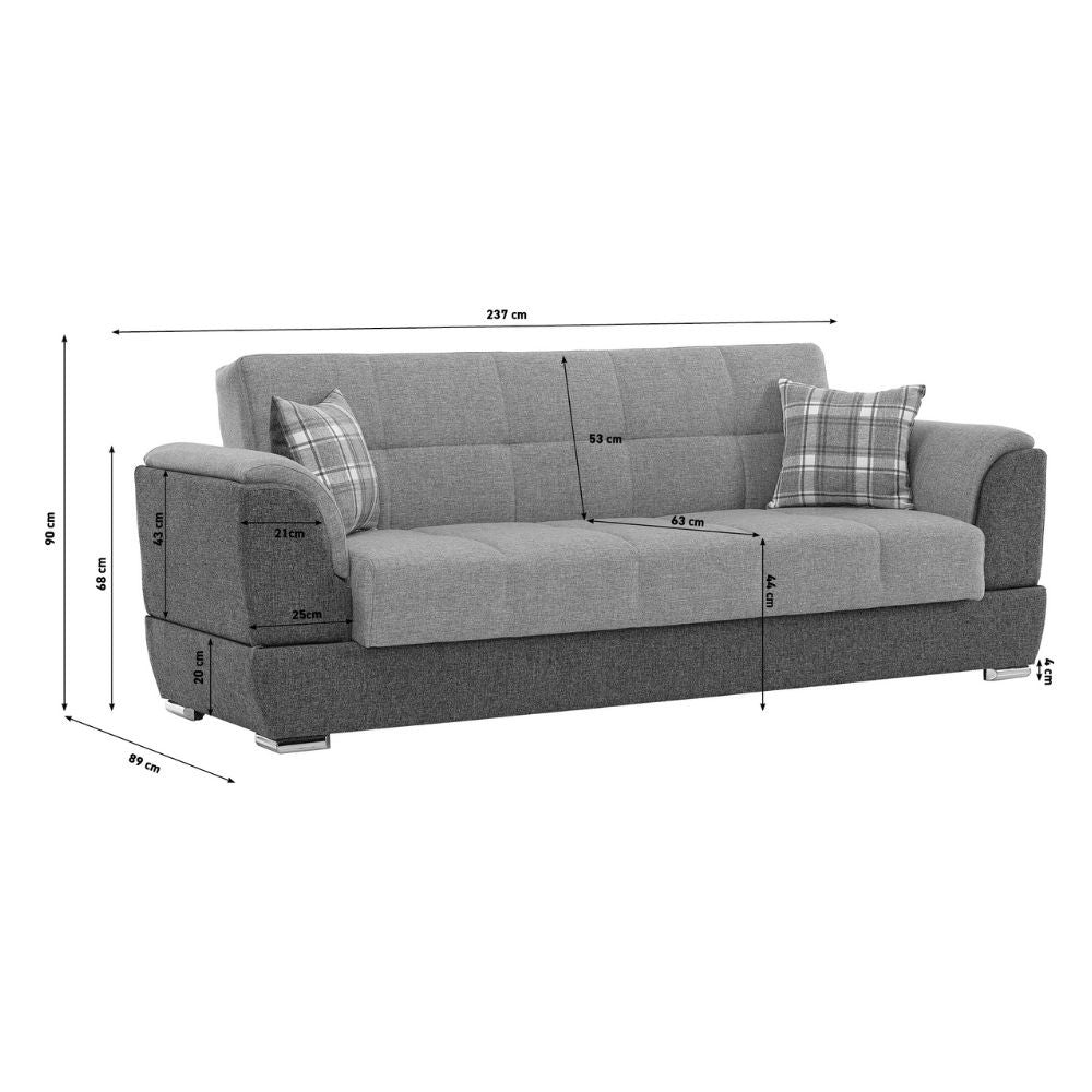 Divano 3 posti contenitore con funzione letto grigio Larissa 237x89x90H