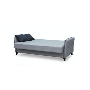 Divano 3 posti funzione letto contenitore Panama in tessuto grigio chiaro e cuscini grigio scuro 210x94x80h