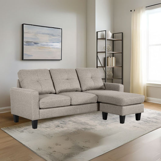 Divano 3 posti Giulivo beige con pouf e chaise longue componibile 195x130x88H