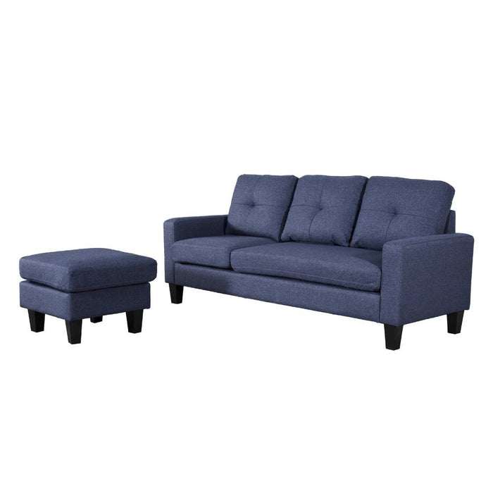 Divano 3 posti Giulivo blu con pouf e chaise longue componibile 195x130x88H