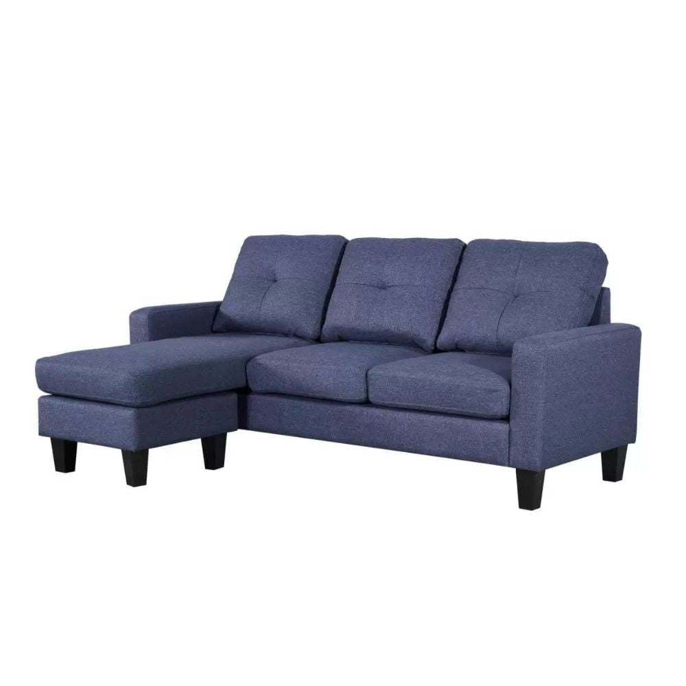 Divano 3 posti Giulivo blu con pouf e chaise longue componibile 195x130x88H