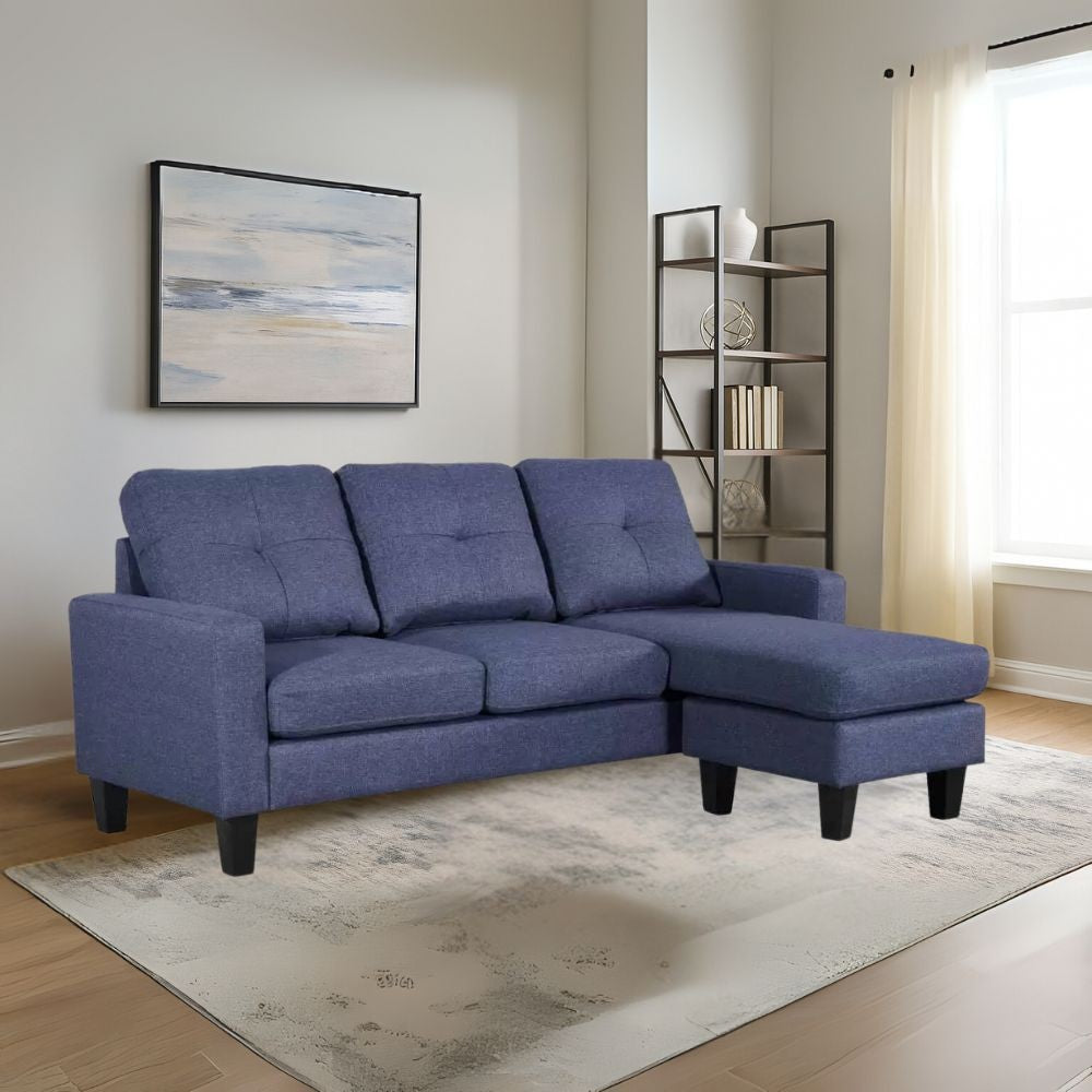 Divano 3 posti Giulivo blu con pouf e chaise longue componibile 195x130x88H