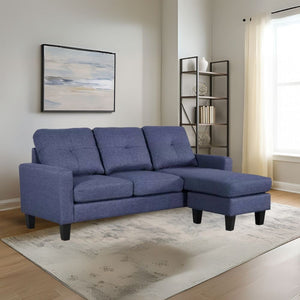 Divano 3 posti Giulivo blu con pouf e chaise longue componibile 195x130x88H