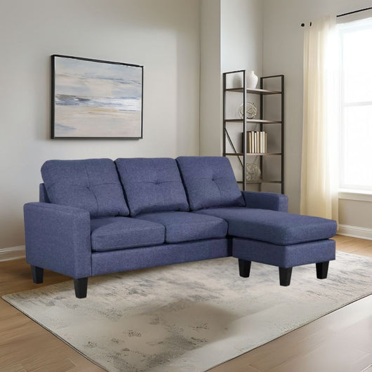 Divano 3 posti Giulivo blu con pouf e chaise longue componibile 195x130x88H