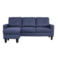Divano 3 posti Giulivo blu con pouf e chaise longue componibile 195x130x88H