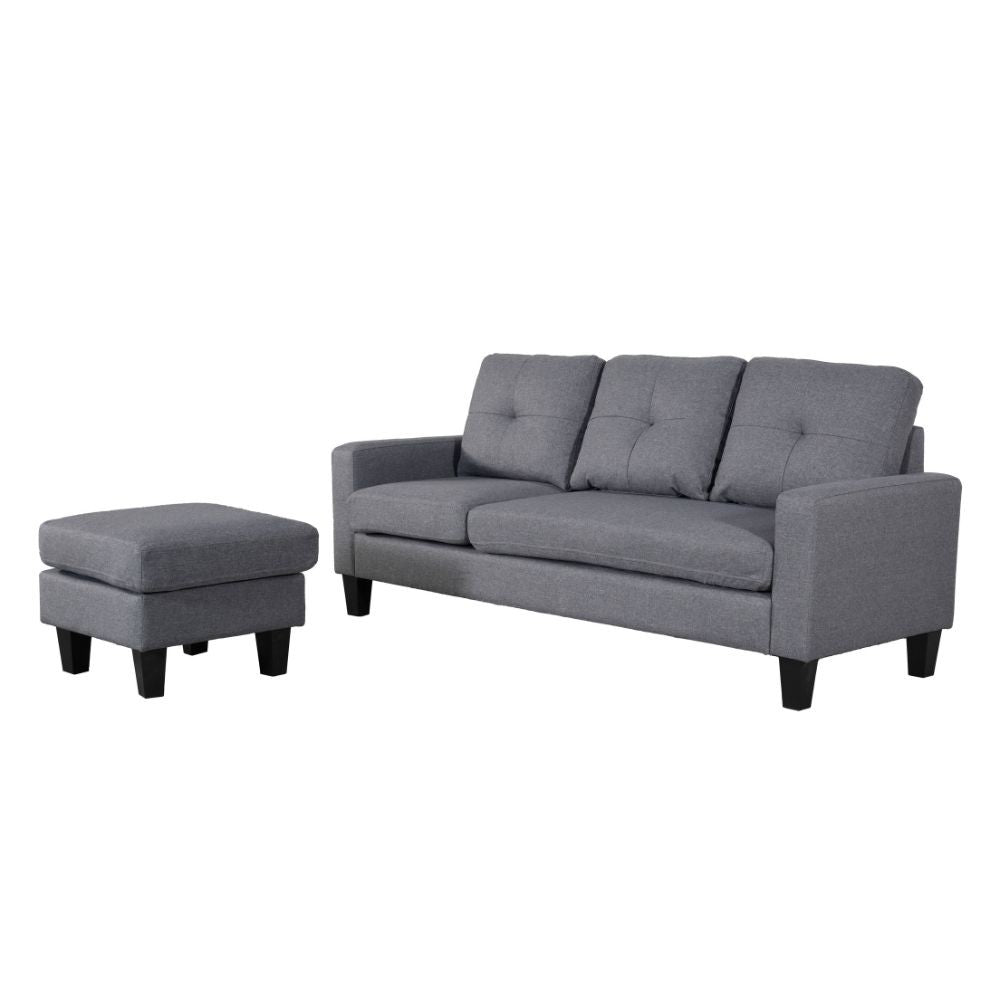Divano 3 posti Giulivo grigio con pouf e chaise longue componibile 195x130x88H