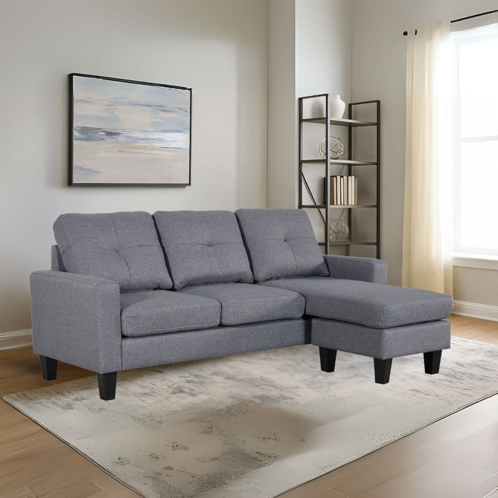 Divano 3 posti Giulivo grigio con pouf e chaise longue componibile 195x130x88H