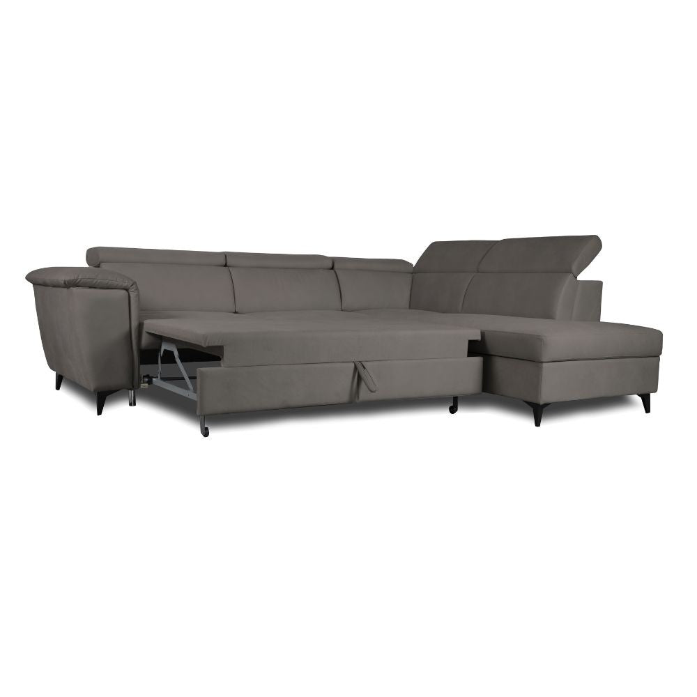 Divano angolare Buffalo con letto estraibile e penisola contenitore destra grigio 284x216x85H