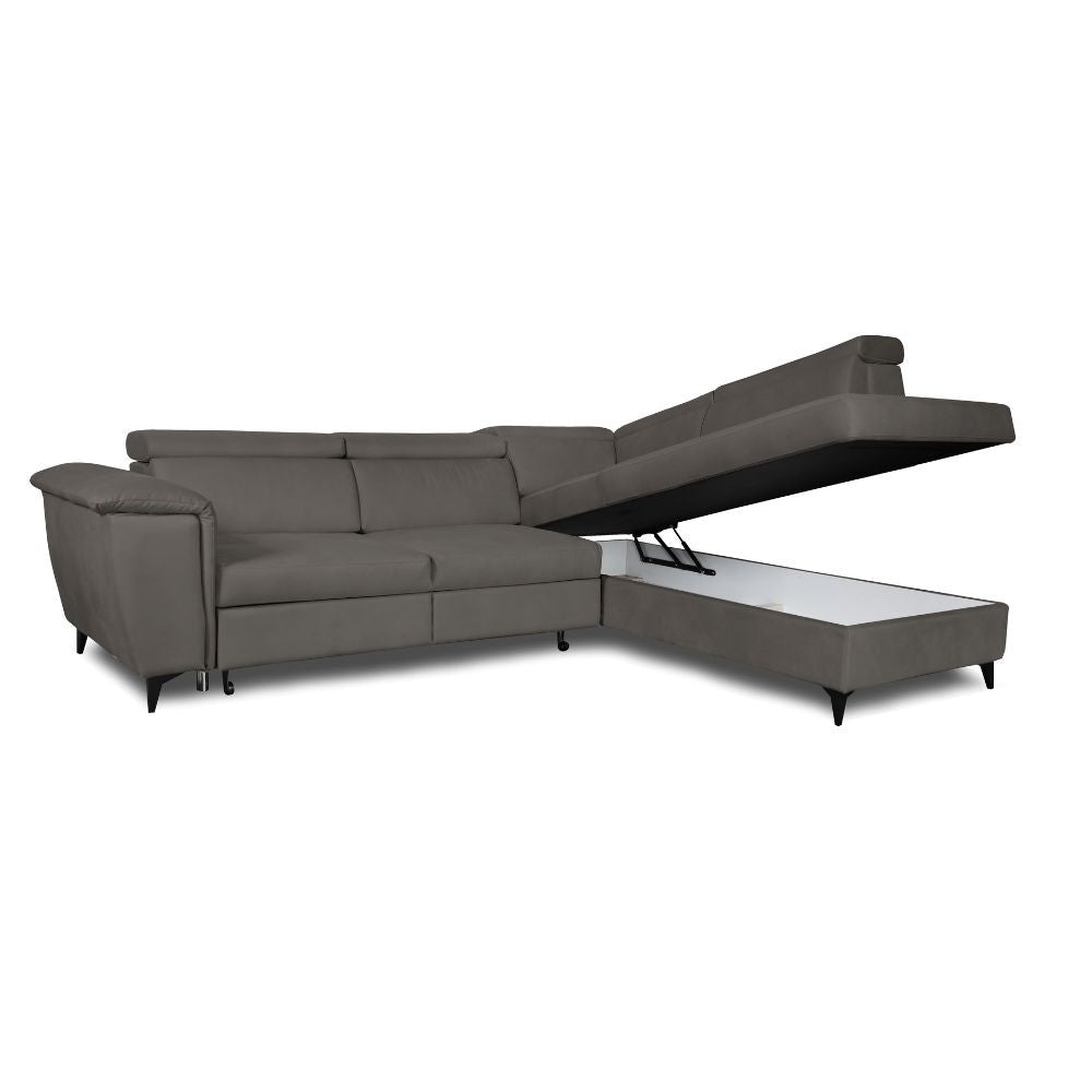 Divano angolare Buffalo con letto estraibile e penisola contenitore destra grigio 284x216x85H
