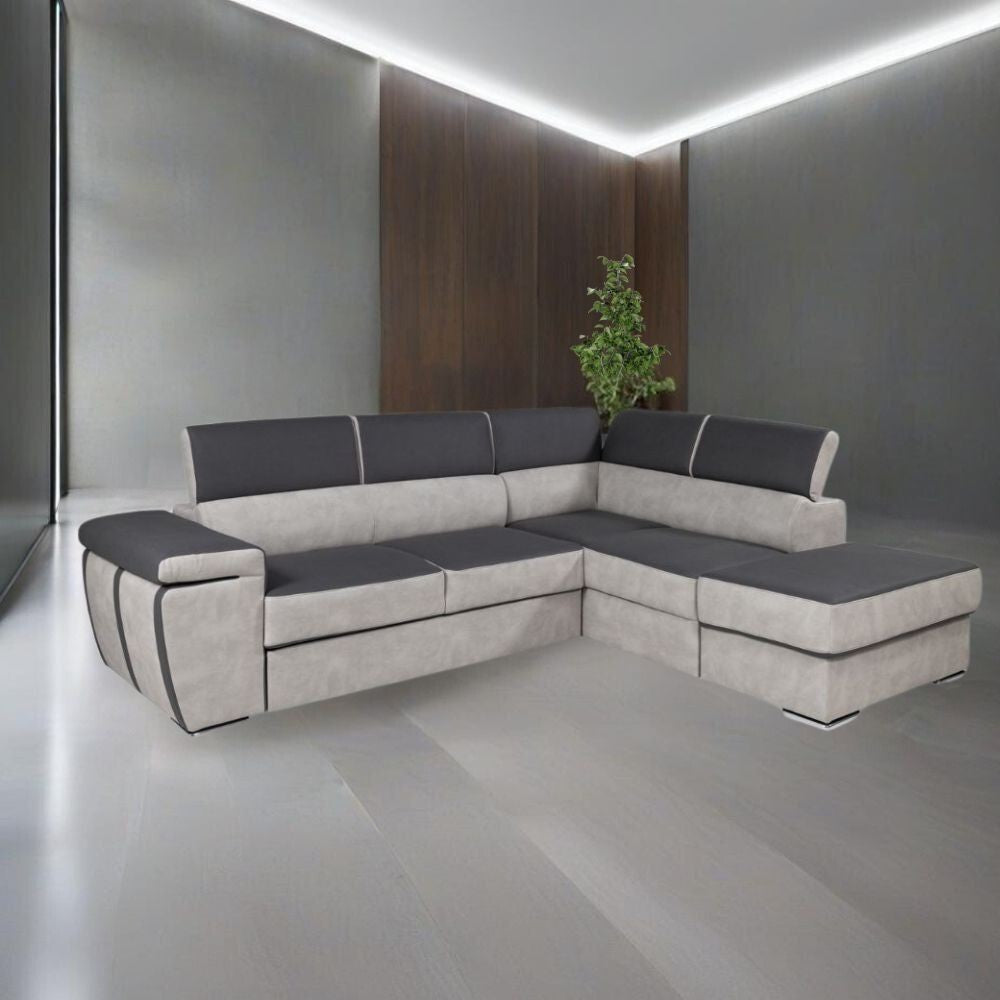 Divano angolare con pouff contenitore Gisella destro 285x238x77h colore grigio