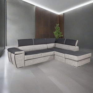 Divano angolare con pouff contenitore Gisella destro 285x238x77h colore grigio