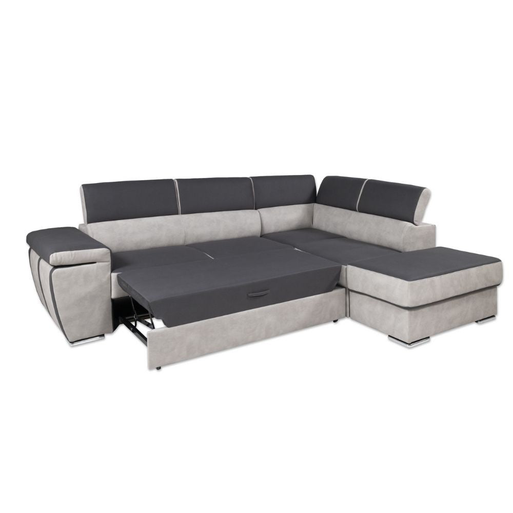 Divano angolare con pouff contenitore Gisella destro 285x238x77h colore grigio