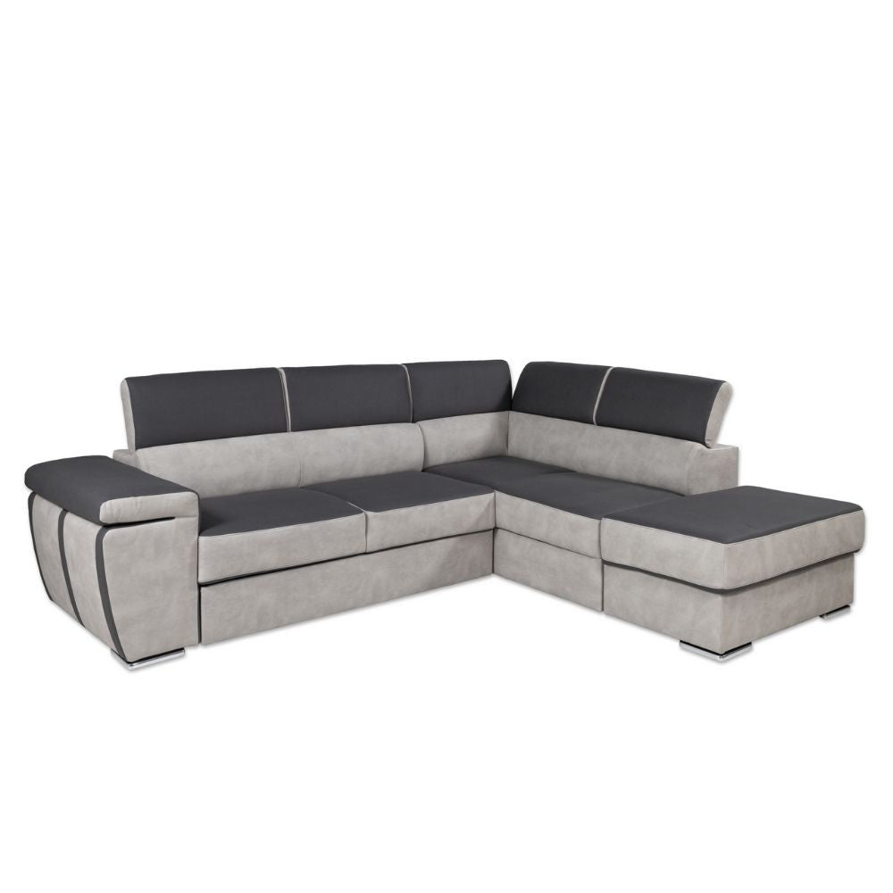 Divano angolare con pouff contenitore Gisella destro 285x238x77h colore grigio