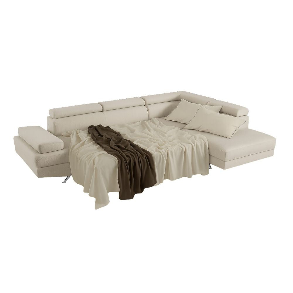 Divano angolare destro Julie Barrel con letto estraibile beige 297x206x79