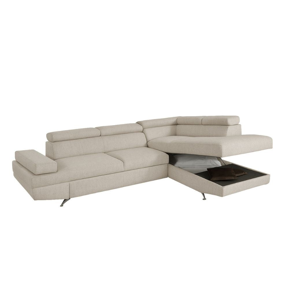 Divano angolare destro Julie Barrel con letto estraibile beige 297x206x79