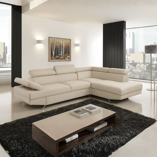 Divano angolare destro Julie Barrel con letto estraibile beige 297x206x79