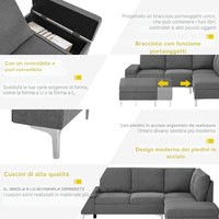 Divano angolare destro tessuto beige Dina con bracciolo porta oggetti 218X172X87H