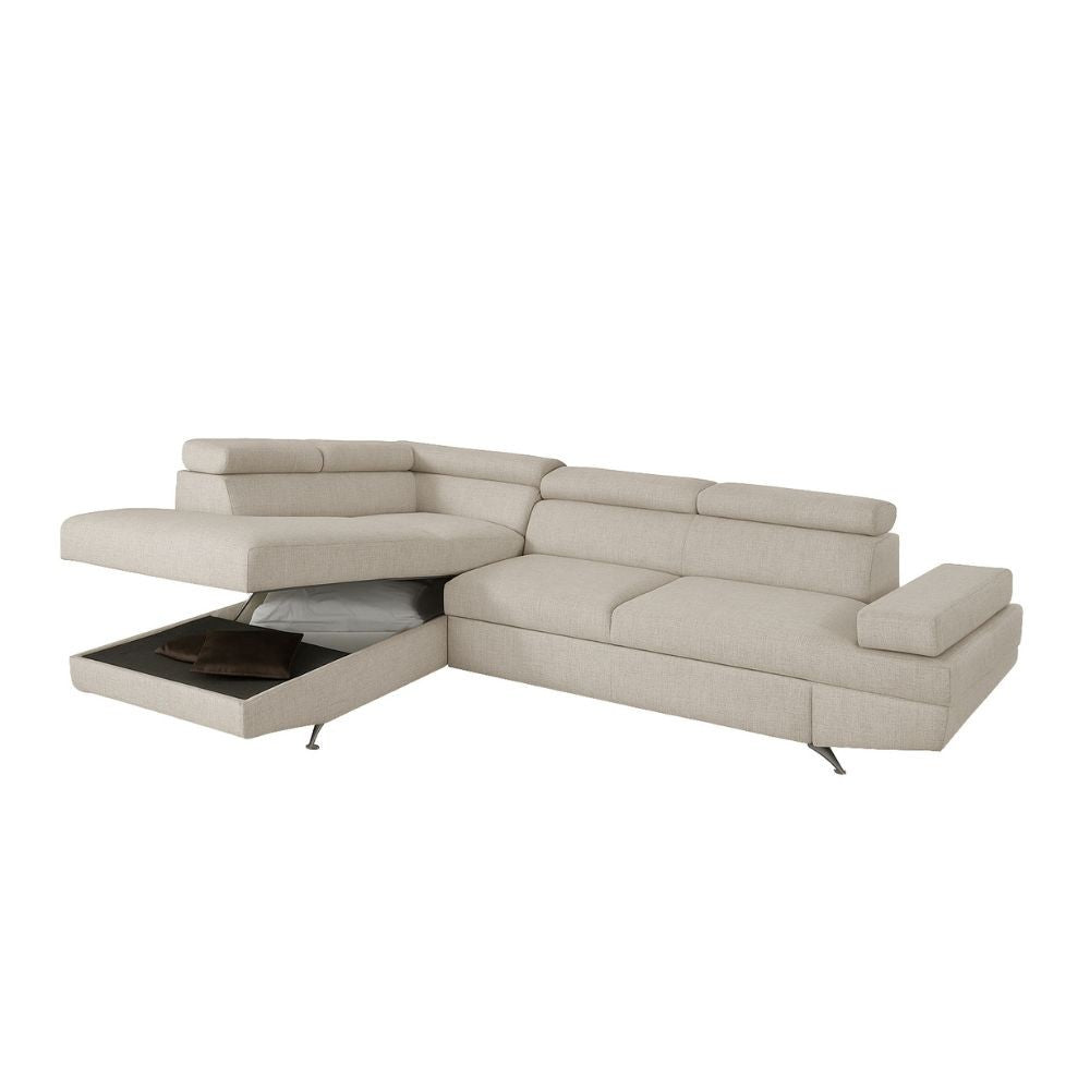 Divano angolare sinistro Julie Barrel con letto estraibile beige 297x206x79