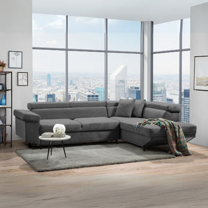 Divano con funzione letto e penisola contenitore destra Denver grigio tessuto Degas92