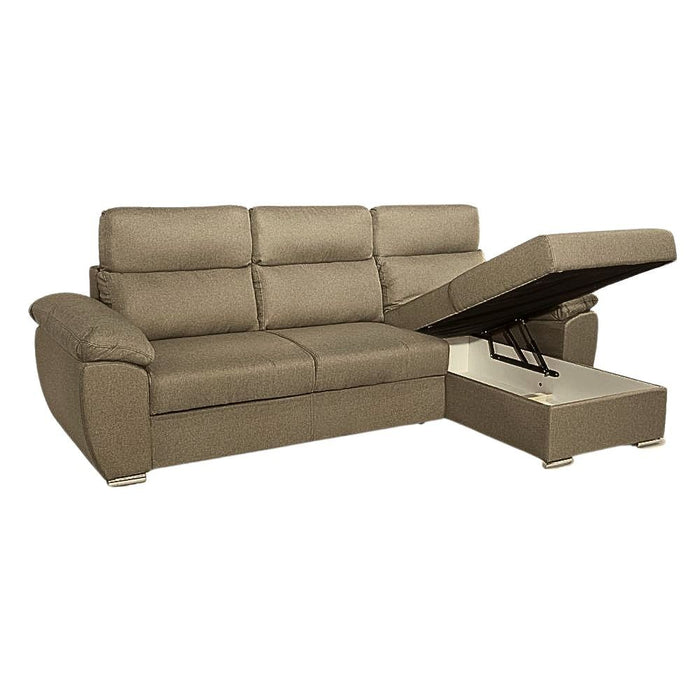 Divano con penisola contenitore cappuccino ComoII tessuto giulia9703