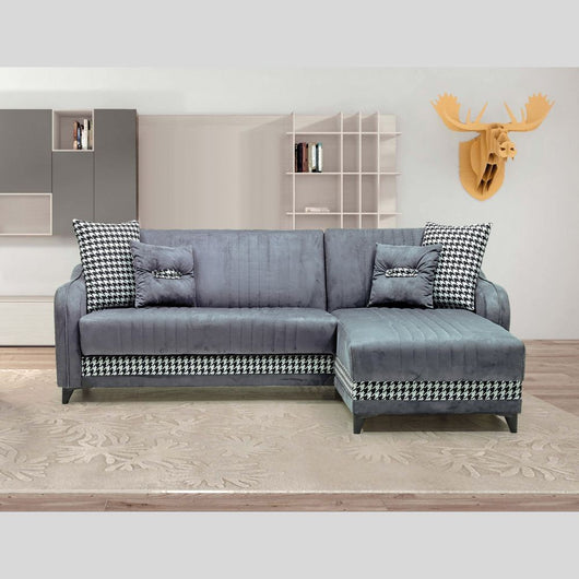 Divano con penisola contenitore reversibile 246x138x92 H Laos colore grigio