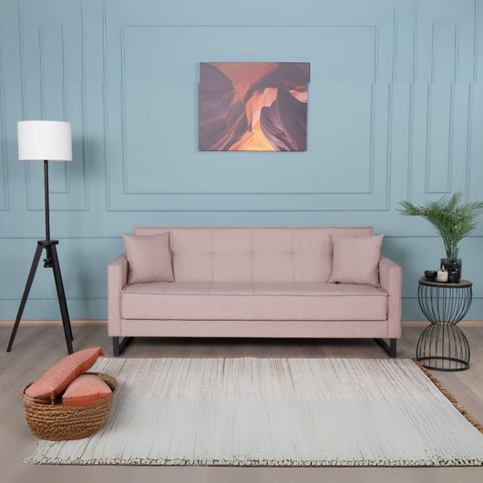 Divano funzione letto e contenitore Legen 3 Posti in vellutino rosa antico 210x85x87H