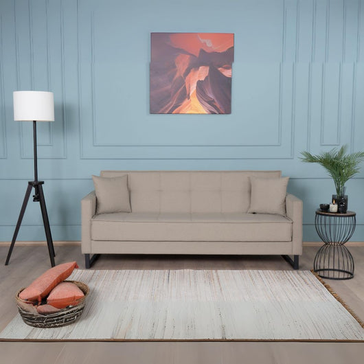 Divano funzione letto e contenitore Legen 3 Posti in vellutino tortora 210x85x87H