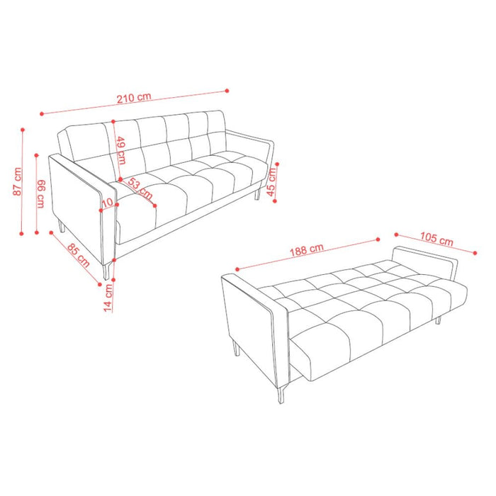 Divano funzione letto e contenitore Legen 3 Posti in vellutino verde oliva 210x85x87H
