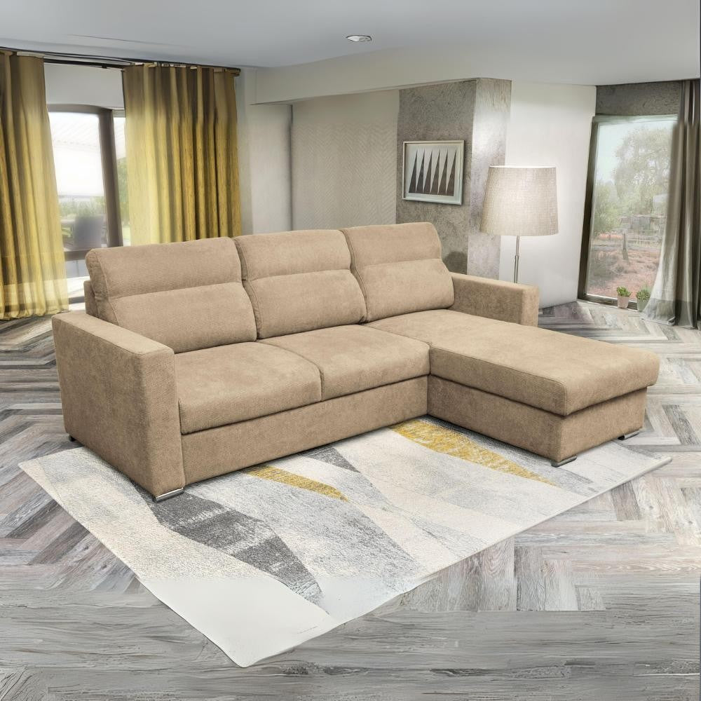 Divano Kendall con penisola reversibile letto estraibile colore cappuccino