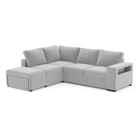 Divano Letto Angolare reversibile Jozzis grigio con funzione letto e bracciolo contenitore 248,5x209x90,5H