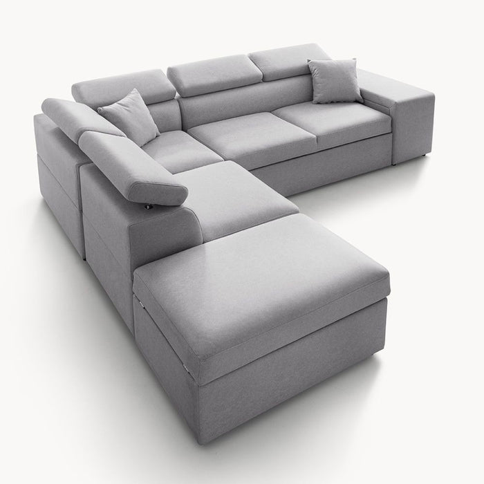 Divano letto angolare reversibile NewBelen grigio pouf contenitore 280x230x77H