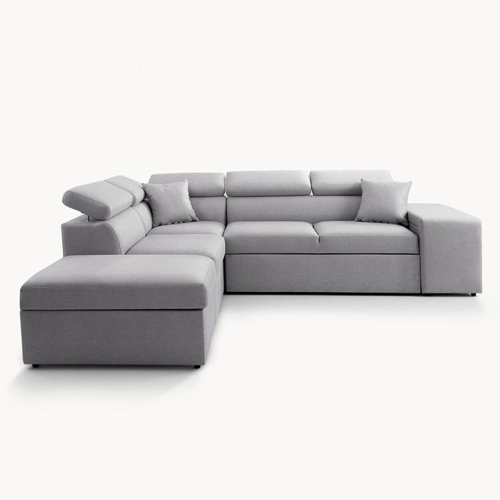 Divano letto angolare reversibile NewBelen grigio pouf contenitore 280x230x77H