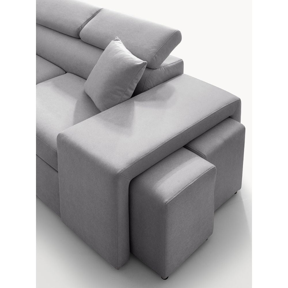Divano letto angolare reversibile NewBelen grigio pouf contenitore 280x230x77H