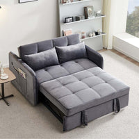 Divano letto Clorene in velluto grigio con porta USB e tasca laterale 140,5x94,5x82H