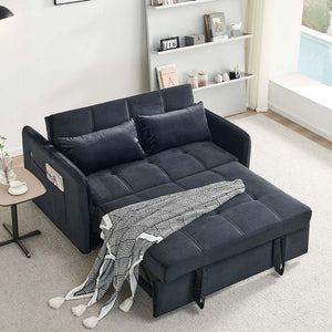 Divano letto Clorene in velluto nero con porta USB e tasca laterale 140,5x94,5x82H