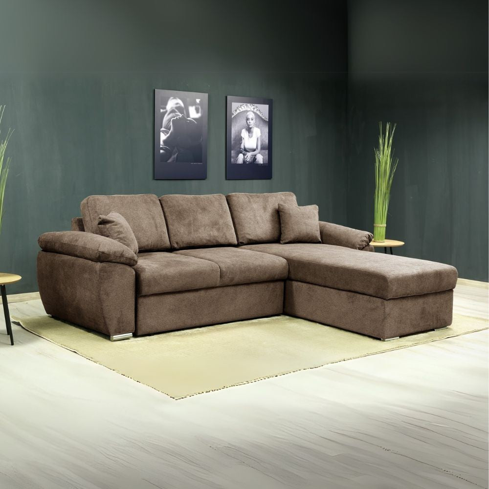 Divano Letto con penisola reversibile e contenitore Alberta colore cappuccino 260x182x89H