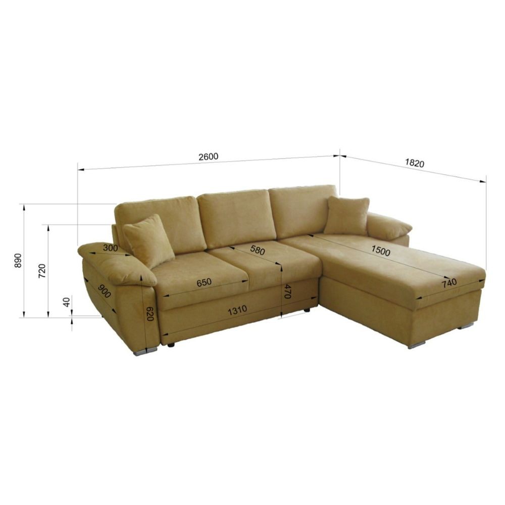 Divano Letto con penisola reversibile e contenitore Alberta colore cappuccino 260x182x89H