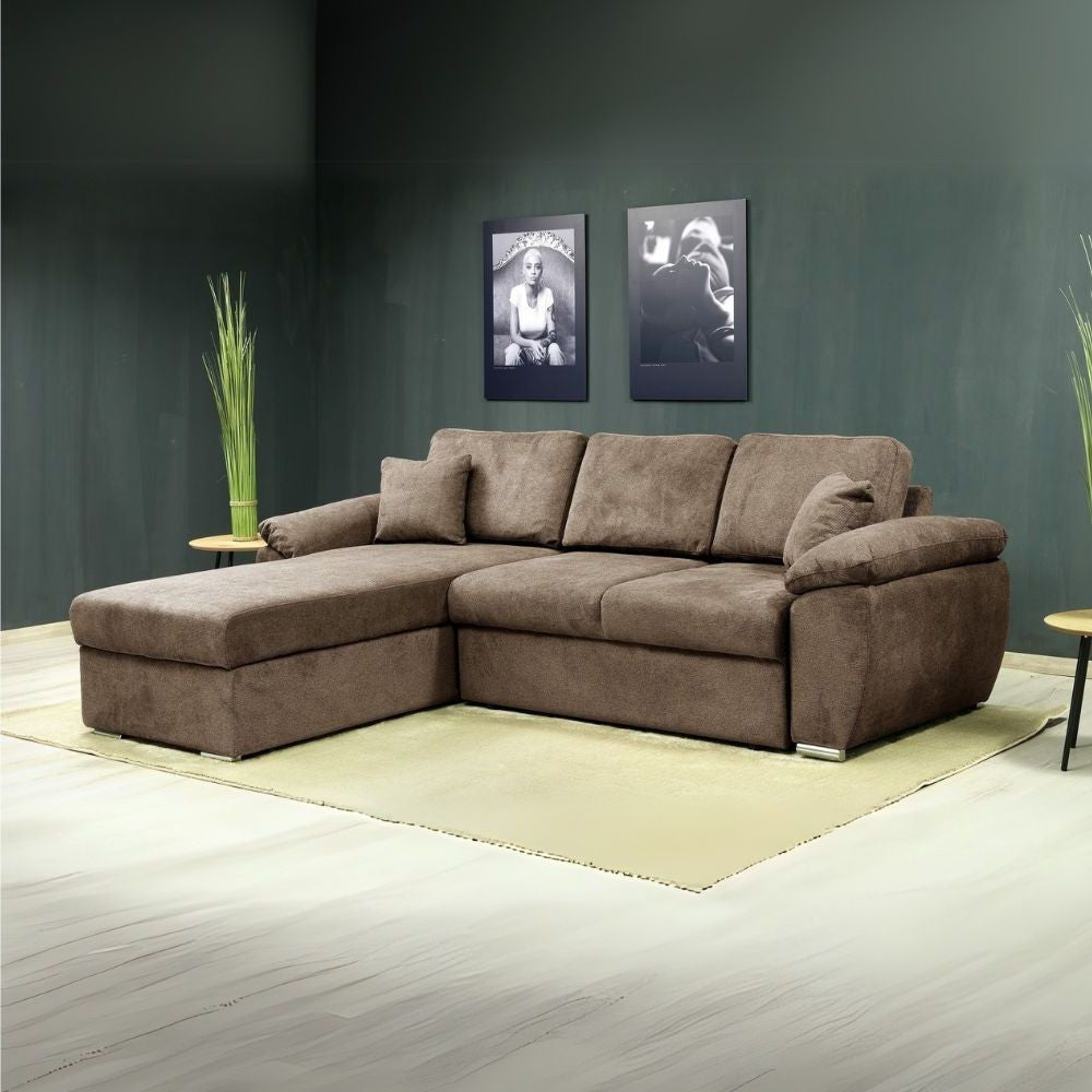 Divano Letto con penisola reversibile e contenitore Alberta colore cappuccino 260x182x89H