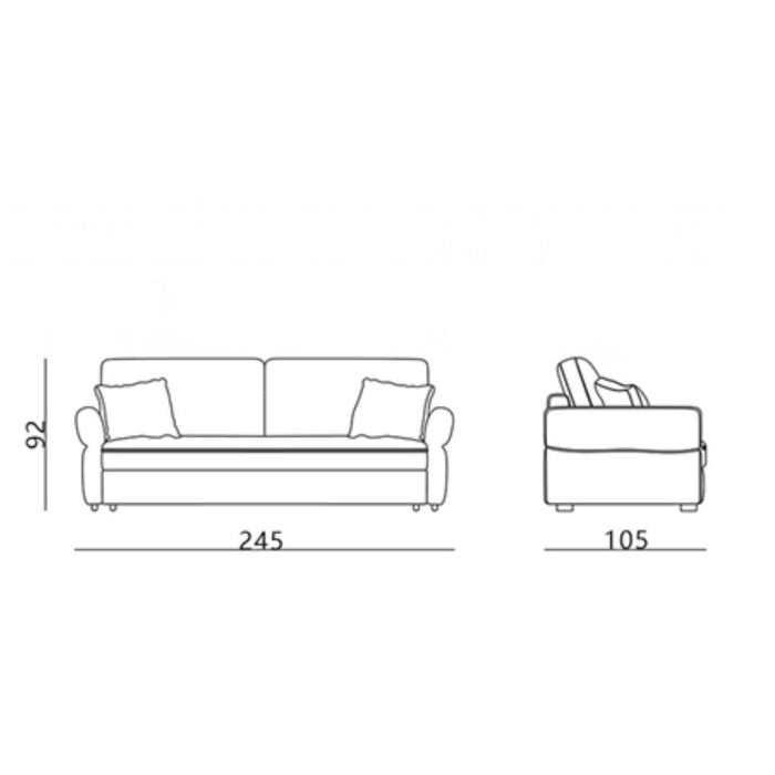 Divano Letto con topper Loki colore tortora 245x105x92H